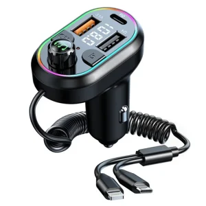 C29 Bluetooth-compatible Hands-free Call Car MP3 Player FM Transmitter PD Type-C + Dual USB Car Charger with Lightning+Type-C Cable